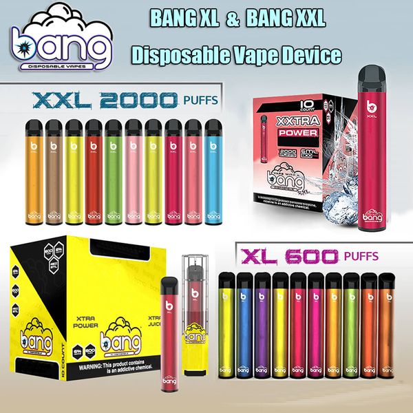 

Новые Банг XL XXL XTRA XXTRA Одноразовые устройства Pod Pen Предварительно заполненные 2мл / 4мл картридж 450mAh / 750mAh батареи 600 затяжек / 2000 затяжек