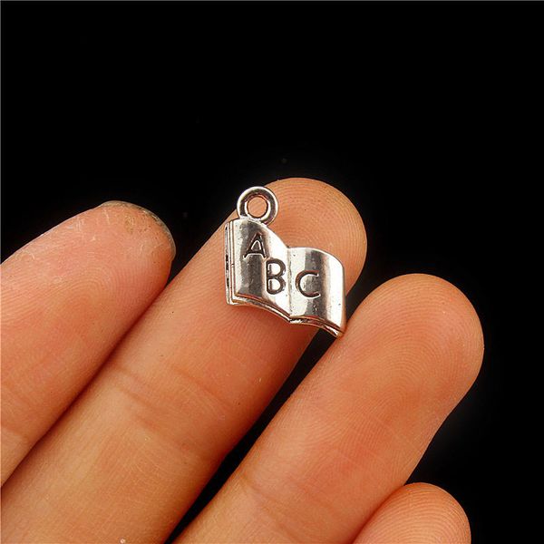 

50pcs new tibetan silver plated opened book abc charms pendants diy for women jewelry making accessories handmade craft 19*5mm, Bronze;silver