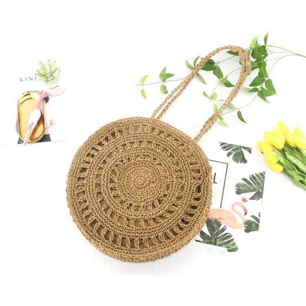 

round handmade women's handbag bohemia circular straw bag casual female shoulder bags summer hollow out beach bag