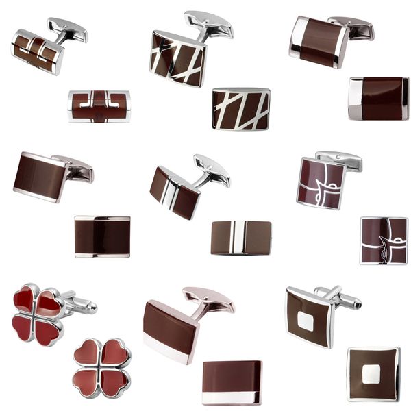 

dy are red lacquer enamel eighteen design brand red clover hexagon silver stripe cufflinks mens jewelry shirt cuff cufflinks, Silver;golden