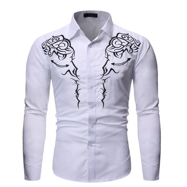 

fashion western cowboy shirt men brand design embroidery slim fit casual long sleeve mens dress shirts wedding party shirt male, White;black