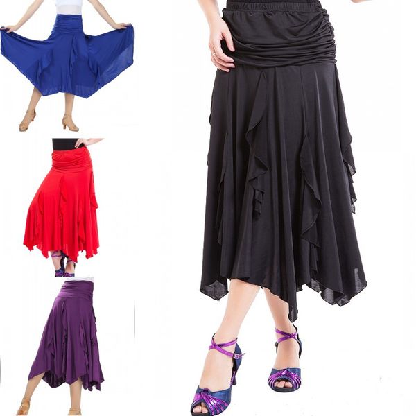 

fashion solid color irregular dance practice performance dance skirt latin ballroom ballroom big swing skirt, Black;red