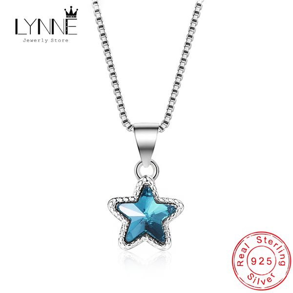 

pendant necklaces fashion 925 sterling silver elegant sea blue rhinestone star necklace women&girl birthday gift charm clavicle chain