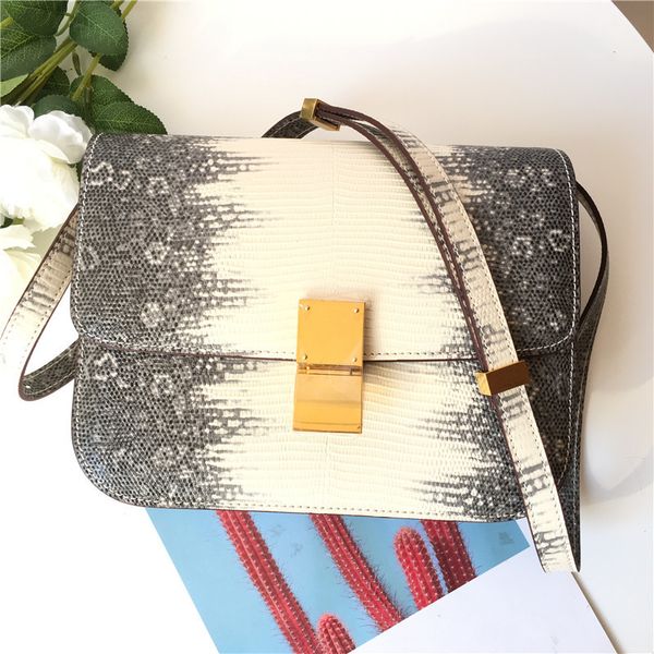 

19 years first lizard grain box bean curd package himalayan genuine leather woman package single shoulder messenger small square package