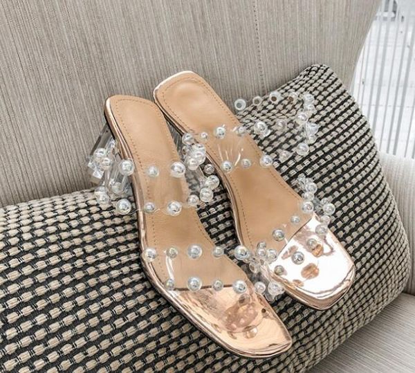 

moraima snc gold silver square toe woman sandal summer clear pvc chunky heels shoes chunky heels party dress, Black