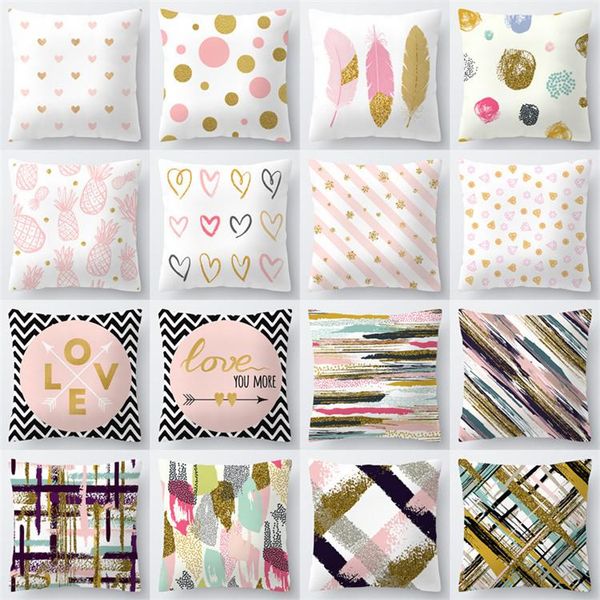 

40styles pink gold series pillow case cover home textiles decoration sofa car cushion decorative cover cotton 45*45cm 60pcs t1i1132