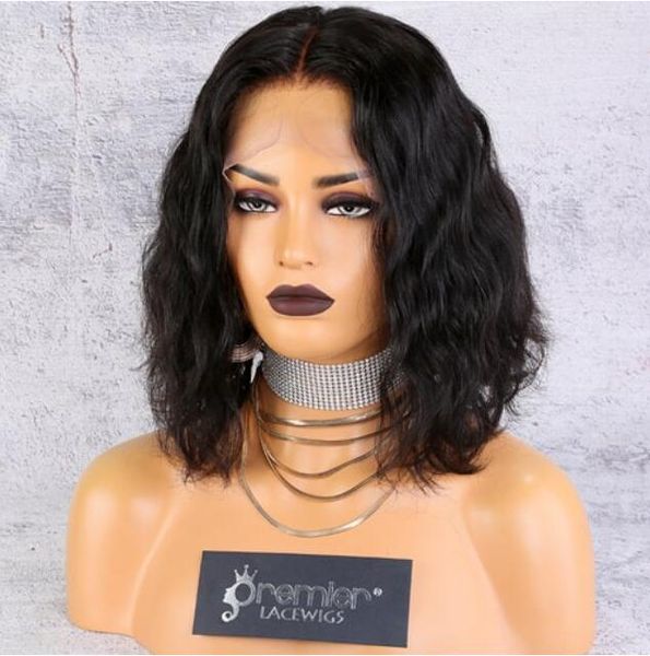

full lace human hair wigs brazilian remy hair wave bob preplucked natural hairline with baby hair, Black;brown
