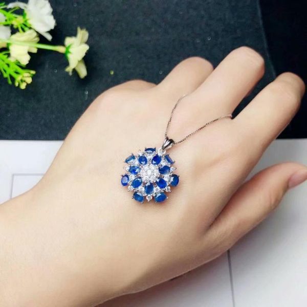 

shilovem 925 silver sterling real natural sapphire pendants fine jewelry trendy send necklace plant 3*4mm plant yhz0304098agl