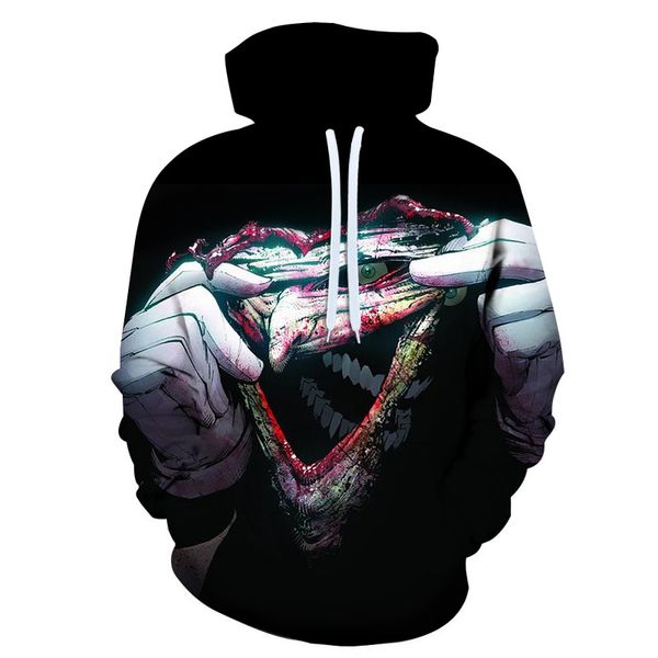 

3d print selling joker hoodie terrorist clown streetwear men and women autumn and winter plus-size 6xl, Black