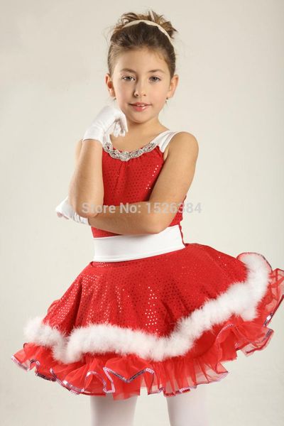 

feather sequin ballet dress children latin dance costume c21, Black;red