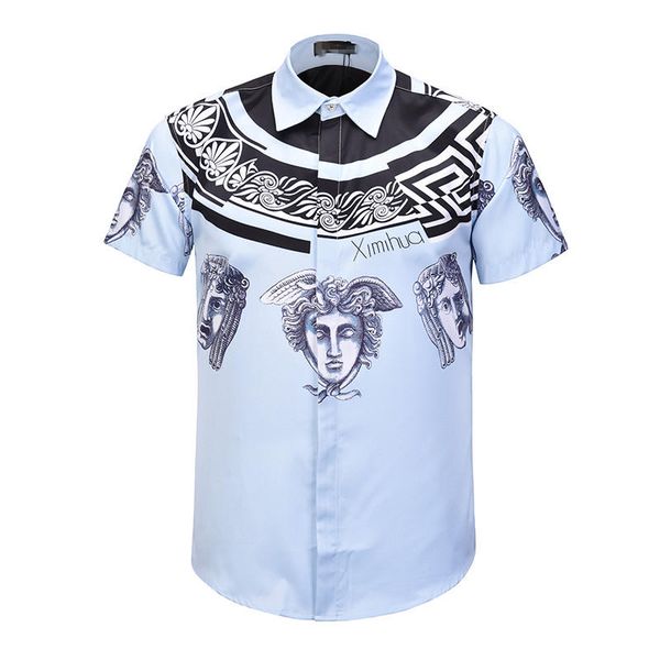 

new summer and autumn european fashion tide male harajuku medusa gold chain / dog rose printing men's shirt fashion retro men's sh, White;black