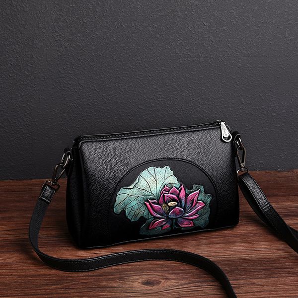 

new retro women's messenger bag embroidered flower retro shoulder bag women bolsos de mujer black women's