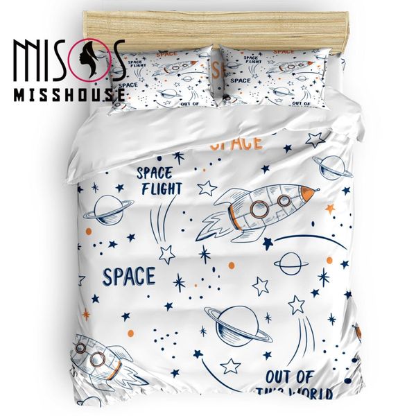 

misshouse rocket flying cartoon children duvet cover set bed sheets comforter cover pillowcases 4pcs bedding sets