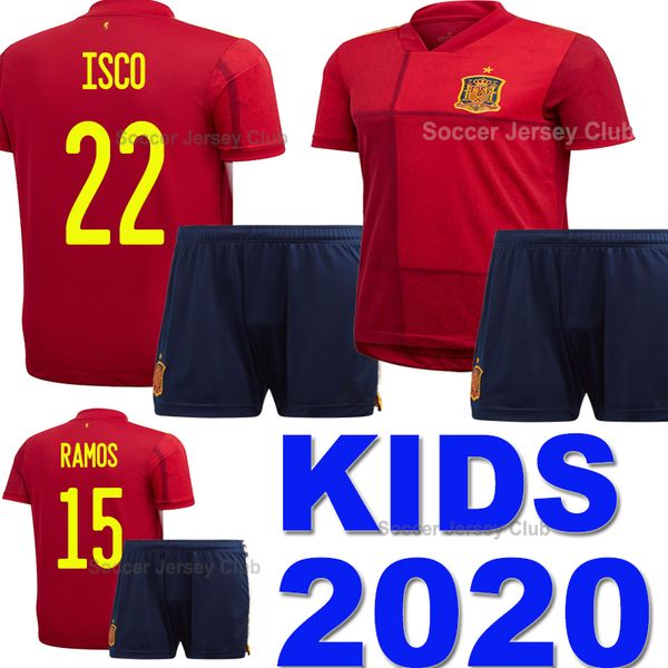 

euro 2020 kids kit spain soccer jersey iniesta ramos morata isco 2021 national team football shirt boys silva torres camiseta de fútbol, Black;yellow