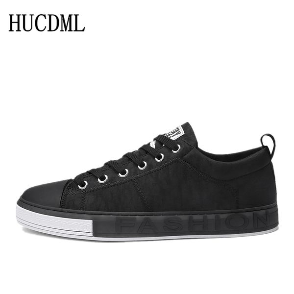 

hucdml 2019 new leather men's sneakers breathable men's comfortable outdoor casual shoes lace-up mens shoes size 39-44 non-slip, Black