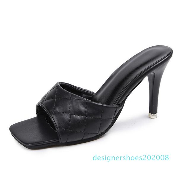 

summer women mules design slippers sandals square sole slides high heel 9cm women shoes summer woman femme zapatos mujer d08, Black