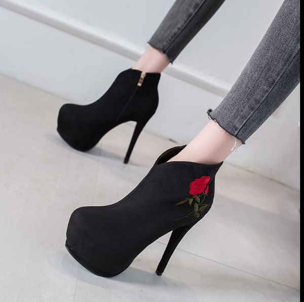 

zipper round toe boots flat platform women's rubber shoes rain luxury designer boots-women booties woman 2019 high heels clogs, Black