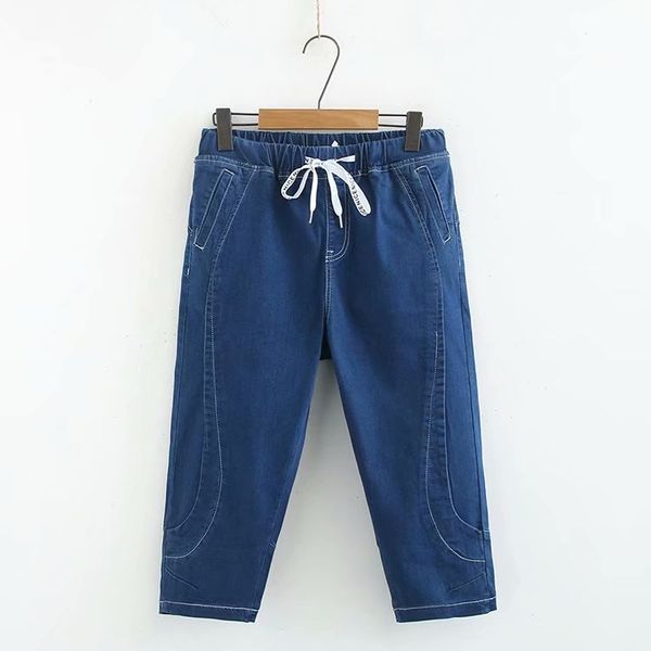 

2019 plus size women jeans summer clothing fashion casual loose stretch washing denim calf-length pants g6-a12, Blue