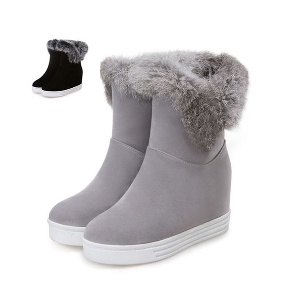 

size 33 to 43 luxury designer boots grey suede fur boots woman ankle booties designer invisible wedge platform shoes, Black