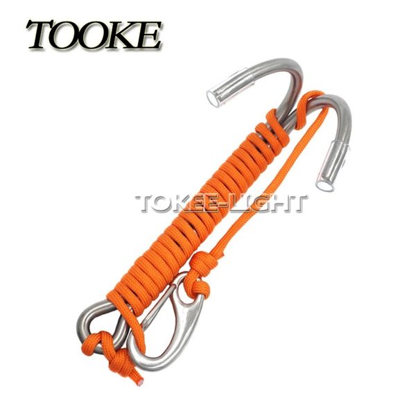 

scuba gears diving double dual titanium alloy reef hook drift hook with line and clip diving for current dive underwater
