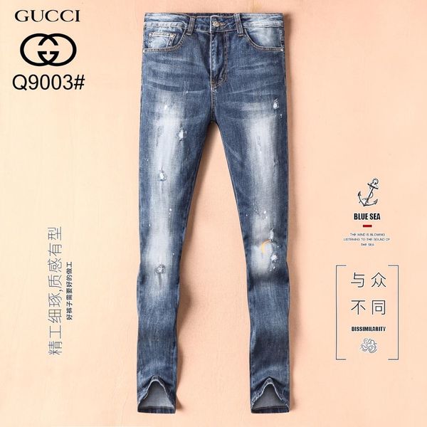 

промывают 2019 летний стиль luguu вгу известный бренд дизайн мужская свободного покроя тонкий летом легкие стрейч тощий джинсы прямые узкие, Blue