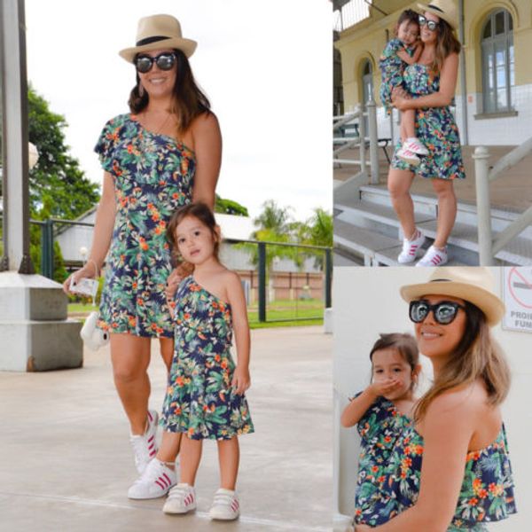 

mother matching floral flounce dress sundress, Black;gray