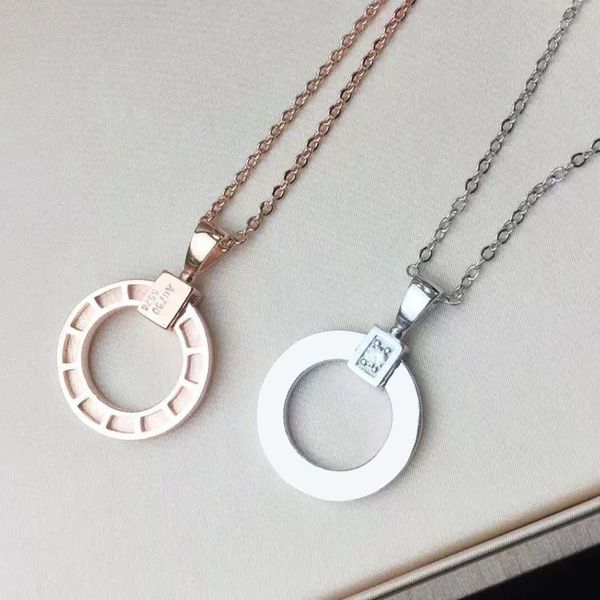 

2020fashion горячий бренд титановая сталь ожерелье 18k золото розовое серебро одно кольцо ожерелье для подиума и пары подарков, Silver