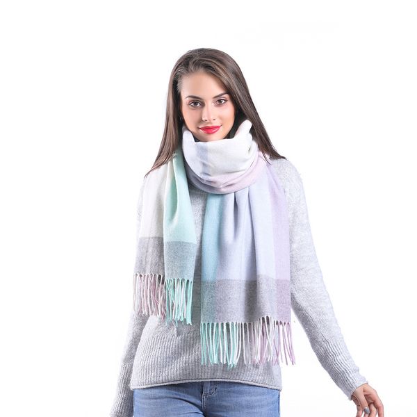 

autumn and winter wool plaid scarf women wild oversized thick thick cashmere shawl shawl wrap sweaters, Blue;gray