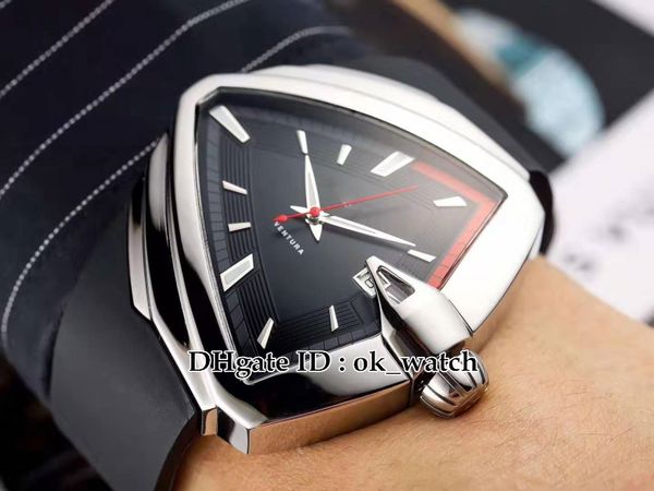 

new ventura elvis80 auto h24551331 xxl 2824 automatic mens watches silver case triangular black dial rubber strap gents cool sport watches, Slivery;brown