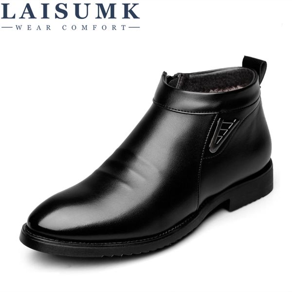 

laisumk 2019 autumn winter vlevet retro men boots comfortable zipper brand casual shoes split leather snow boots shoes men, Black