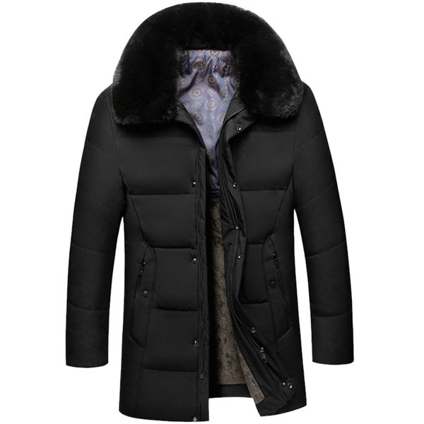 

parkas coats & jackets men's winter mid-length pure color thickened hoodie cotton-padded jacket coat clothing drop shipping, Black