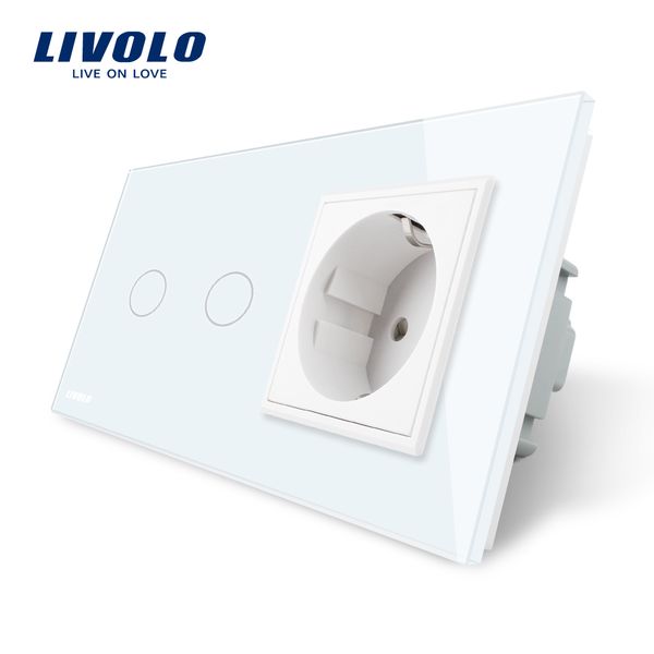 

livolo 16а стандарт eu wall разъем питания с сенсорным переключателем, ac220 ~ 250v, 2 gang 1 way сенсорный выключатель и розетка ес