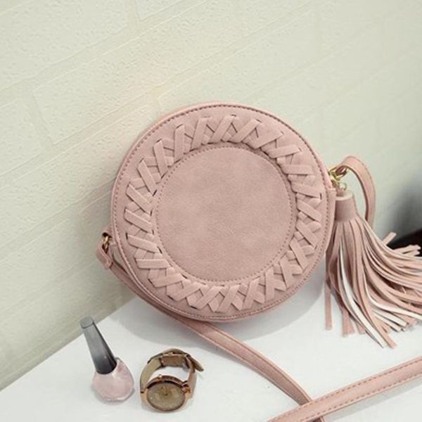 плечо летней goddess классических straddle сумки женщин мешок ретро тканого круглого женская кожа pu fringe сцепление