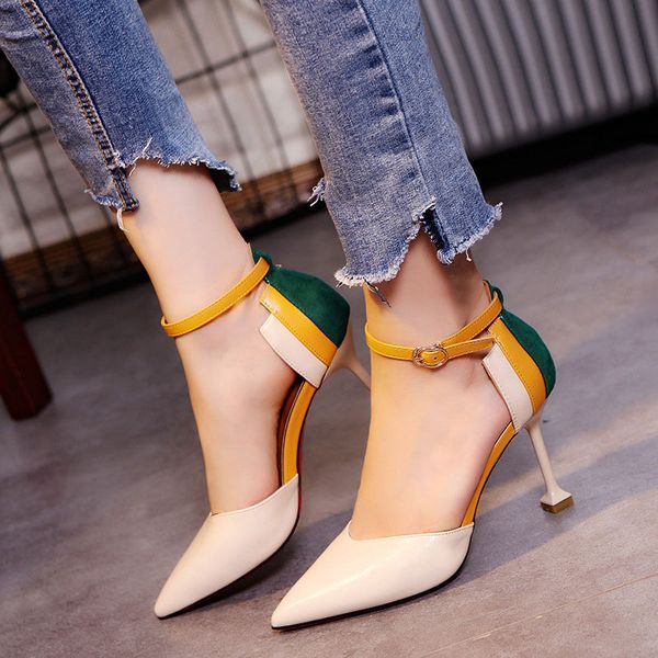 

paty high heel for women summer new thin heels buckle classics shoes women's pumps super high heels, Black