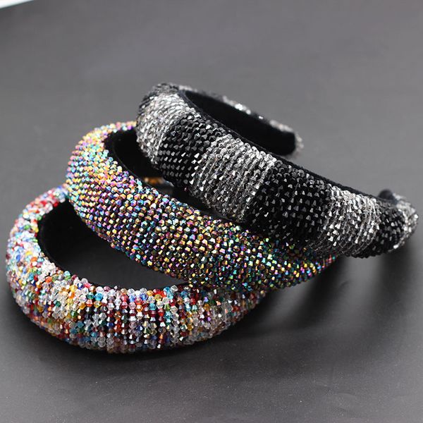 

new fashion exaggerated luxury crystal color sponge hair hoop personality ladies prom street p hair accessories 695, Golden;white