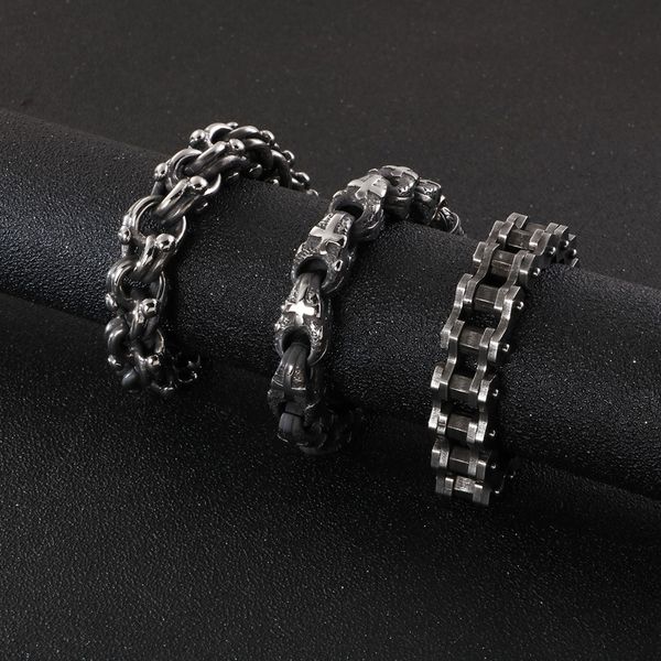 

link, chain vintage brush black cross charm bracelets for men punk hiphop stainless steel bicycle biker bike link bracelet jewelry