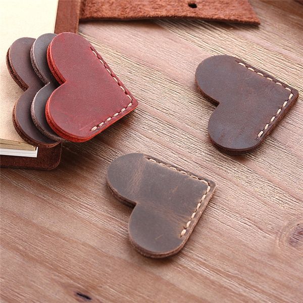 

vintage heart-shaped bookmark full grain leather bookmarks mini corner page marker for reader handmade rustic bookmarks