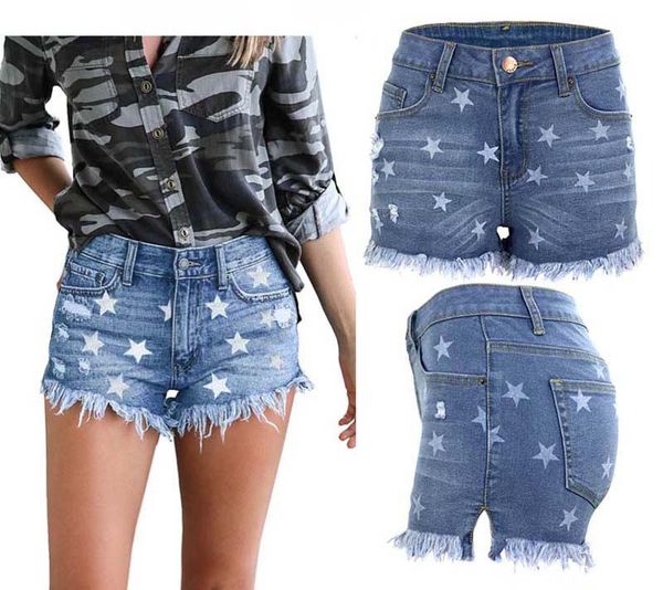 Frauen Kurze Jeans Distressed Muster Sexy Mittlere Taille Denim Kurze Hosen Quaste Dünne Dünne Hosen Nachtclub Tragen Kostenloser Versand