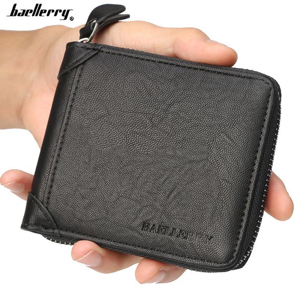 

2018 new fashion leather men wallet designer's small men zipper wallet male short coin purse card holder, Red;black