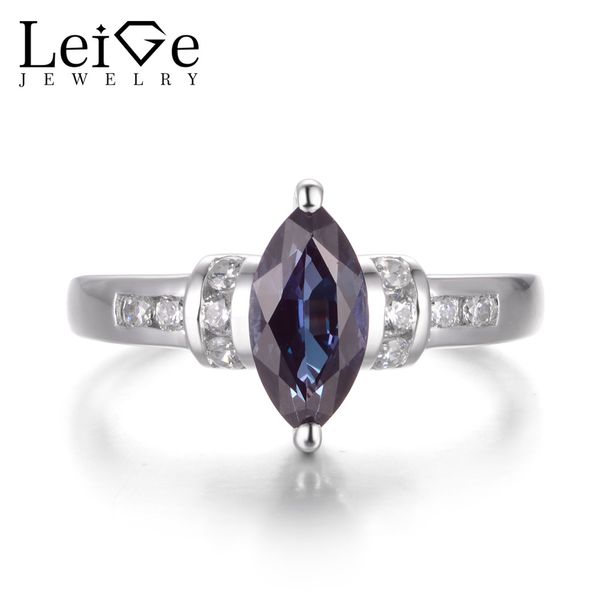 

leige jewelry alexandrite engagement rings june birthstone marquise cut rings color changing gemstone 925 sterling silver gifts, Golden;silver