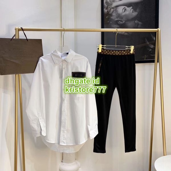 

2019 women luxury de igner two piece pant letter taple edition dna hirt blou e cling trou er with monogram belt pant female runway et