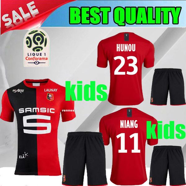 

2019 rennes red kids kit sarr hunou soccer jerseys 19 20 rennes home child maillot de foot sarr niang andre 2020 children football shirt, Black