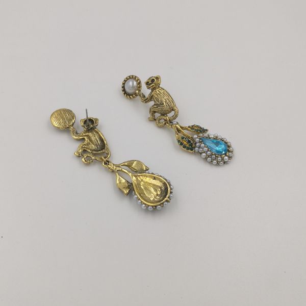 Moda - Orecchini vintage a forma di scimmia di cristallo per gioielli di moda da donna Orecchini a foglia di perle pendenti da sposa bijoux