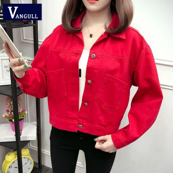 

vangull 2019 autumn new women solid jean jacket street wear vintage long sleeve denim jackets casual korean short jean coat, Black;brown