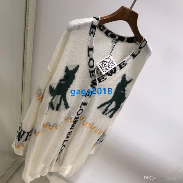 

high end женщины девушки миди вязать кардиган свитер куртка олень письмо v-образным вырезом однобортный с длинным рукавом рубашки трикотаж м, White;black