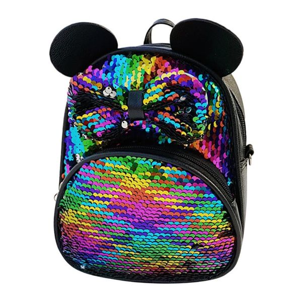 

student girls cartoon sequin bow crossbody bag satchel travel school backpack teenage girls bling small back pack fashion #r15