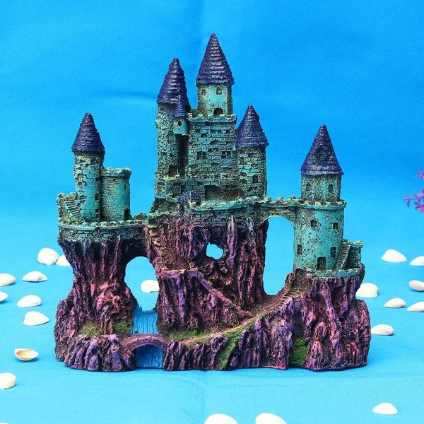 

artificia rockery resin ancient europe castle view aquarium ornament view fish tank cave decoration