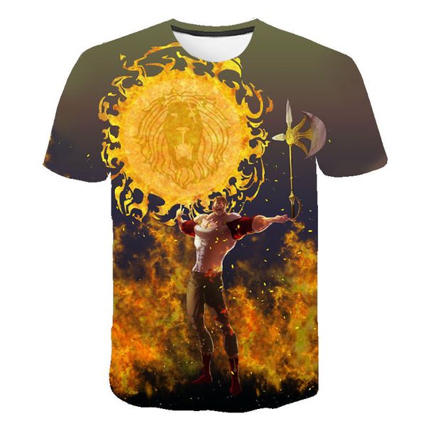 

2020 нова манга escanor lion's sin of pride мђжин и женин 3d ђболка лен дека Ѭђбака, White;black