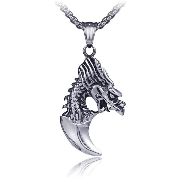 

european and american personality retro style dragon tooth pendant street hip hop rock men's necklace 9-x00093, Silver