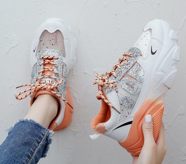 

breathable women chunky sneakers platform female trainers casual shoes designers lace up dad shoes woman fashion, Black